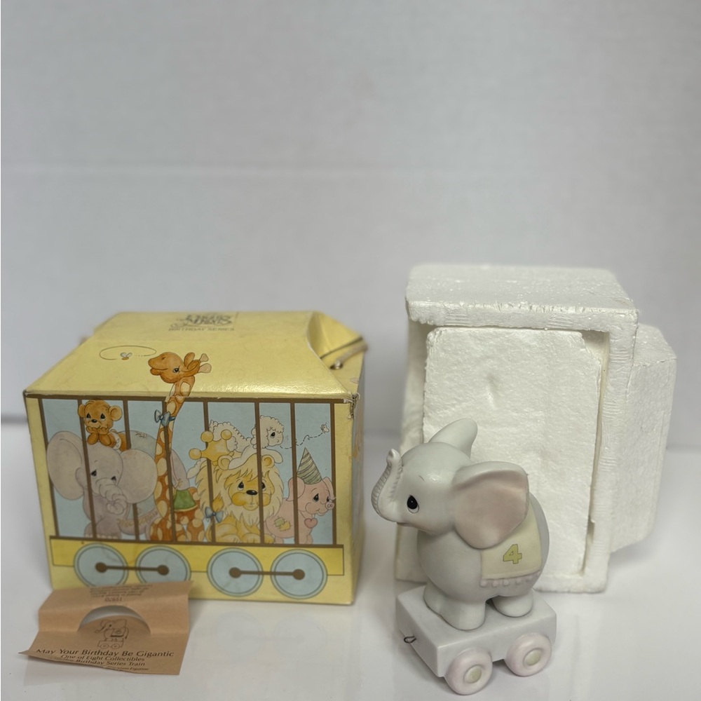 Precious Moments Birthday Train Elephant (Age 4) w/ Box & Papers – 1985